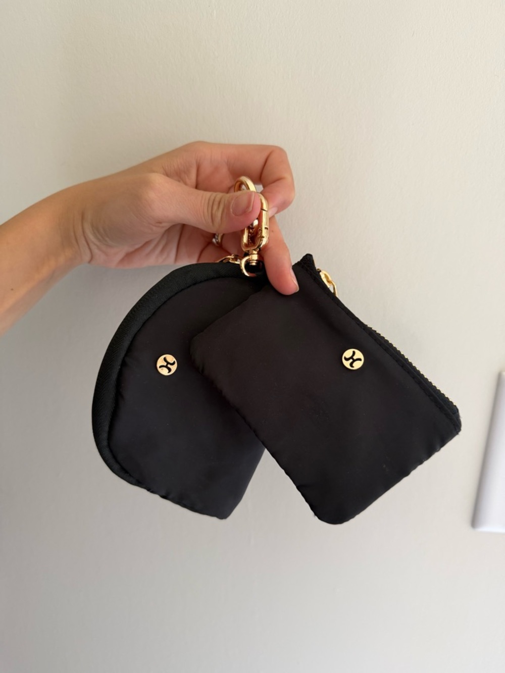 Black Coin Pouch Keychain with Gold Hardware